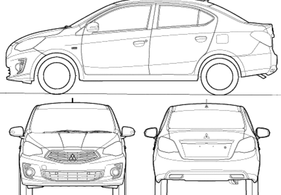 Mitsubishi Attrage (2013) - Митцубиси - чертежи, габариты, рисунки автомобиля