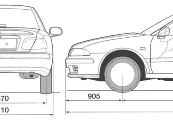 Mitsubishi Carisma Sedan - Митцубиси - чертежи, габариты, рисунки автомобиля