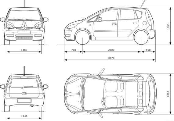 Mitsubishi Colt 5-Door (2007) - Митцубиси - чертежи, габариты, рисунки автомобиля