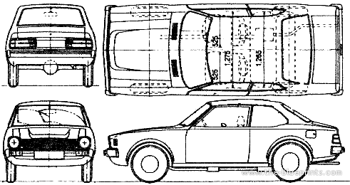 Mitsubishi Colt Lancer 2-Door (1974) - Митцубиси - чертежи, габариты, рисунки автомобиля