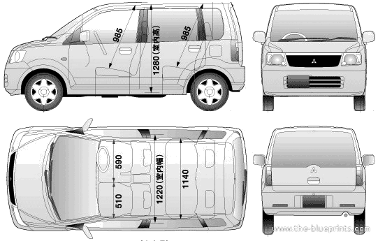Mitsubishi Ek (2005) - Митцубиси - чертежи, габариты, рисунки автомобиля