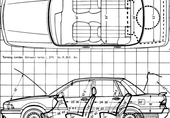 Mitsubishi Galant GTi-16v (1988) - Митцубиси - чертежи, габариты, рисунки автомобиля