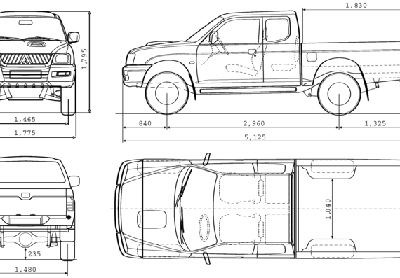 Mitsubishi L200 Club Cab Warrior (2007) - Митцубиси - чертежи, габариты, рисунки автомобиля