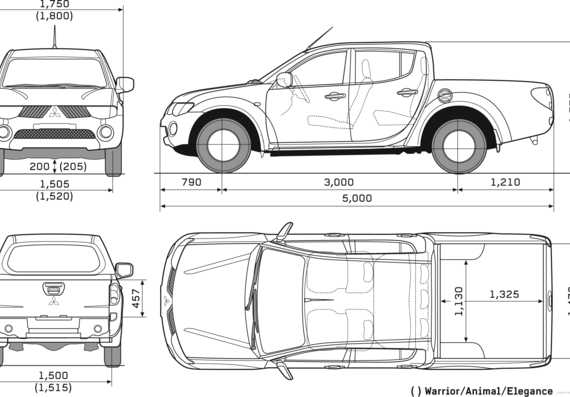 Mitsubishi L200 Double Cab (2008) - Митцубиси - чертежи, габариты, рисунки автомобиля