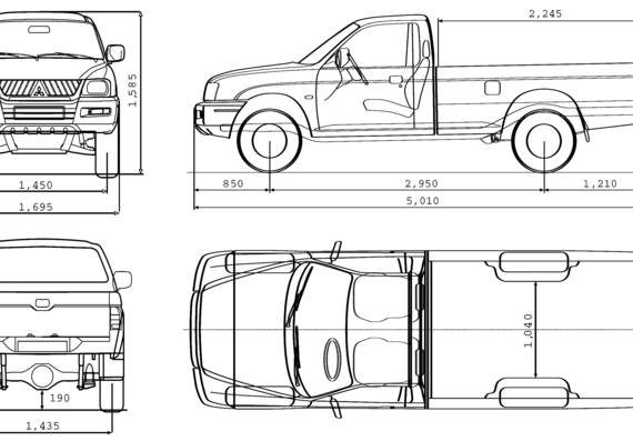 Mitsubishi L200 Single Cab (2007) - Митцубиси - чертежи, габариты, рисунки автомобиля