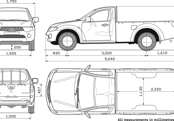Mitsubishi L200 Single Cab (2008) - Митцубиси - чертежи, габариты, рисунки автомобиля