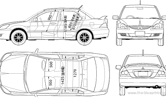Mitsubishi Lancer (2006) - Митцубиси - чертежи, габариты, рисунки автомобиля