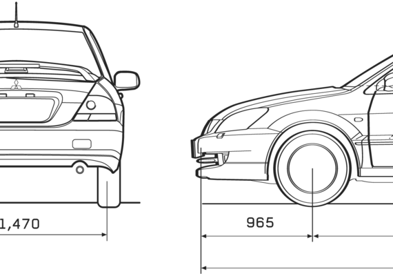 Mitsubishi Lancer 4-Door Sedan (2007) - Митцубиси - чертежи, габариты, рисунки автомобиля