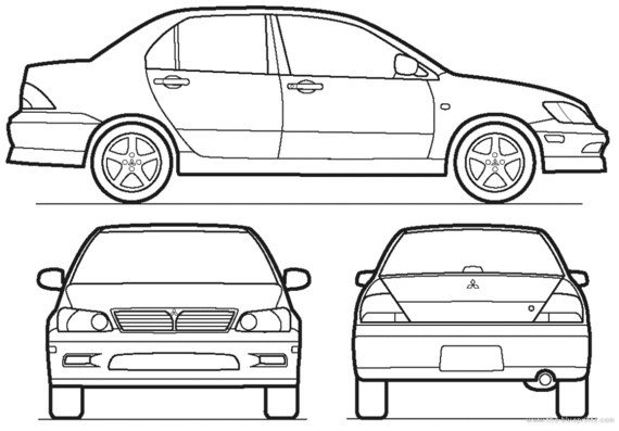 Mitsubishi Lancer ES (2003) - Митцубиси - чертежи, габариты, рисунки автомобиля