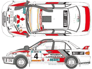 Mitsubishi Lancer EVO WRC (1994) - Митцубиси - чертежи, габариты, рисунки автомобиля