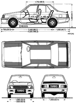 Mitsubishi Lancer EX 2000 (1982) - Митцубиси - чертежи, габариты, рисунки автомобиля