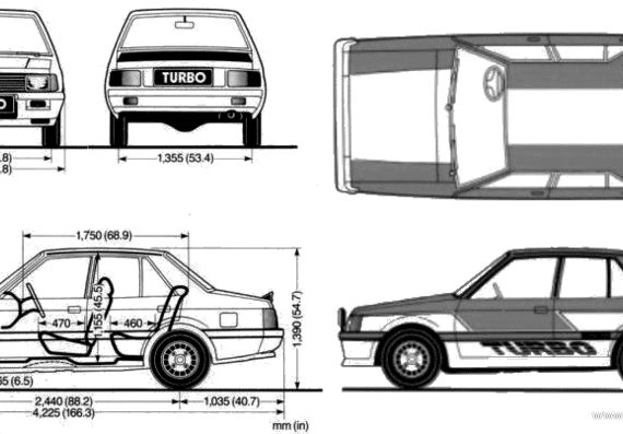 Mitsubishi Lancer EX 2000 Turbo (1982) - Митцубиси - чертежи, габариты, рисунки автомобиля