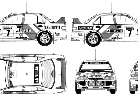 Mitsubishi Lancer Evolution III WRC - Митцубиси - чертежи, габариты, рисунки автомобиля