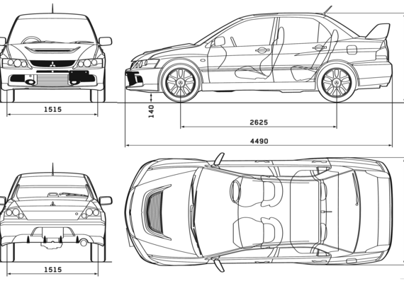 Mitsubishi Lancer Evolution IX (2007) - Митцубиси - чертежи, габариты, рисунки автомобиля