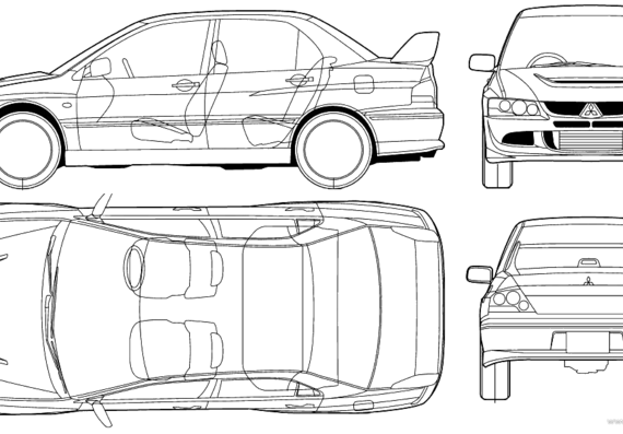 Mitsubishi Lancer Evolution VIII (2003) - Митцубиси - чертежи, габариты, рисунки автомобиля