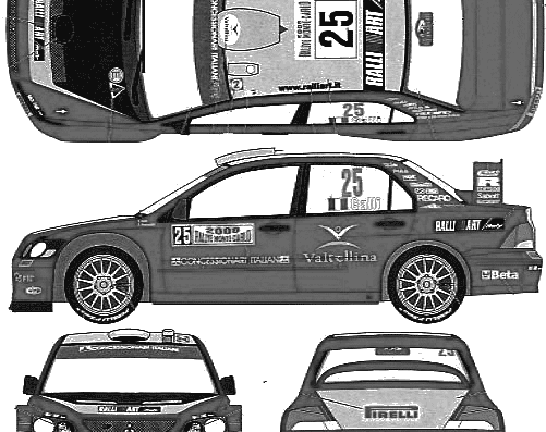 Mitsubishi Lancer Evolution VIII WRC (2005) - Митцубиси - чертежи, габариты, рисунки автомобиля