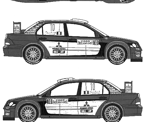 Mitsubishi Lancer Evolution WRC (2005) - Митцубиси - чертежи, габариты, рисунки автомобиля