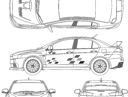 Mitsubishi Lancer Evolution X Rally Art (2009) - Митцубиси - чертежи, габариты, рисунки автомобиля