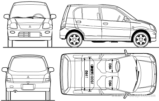 Mitsubishi Minica (2010) - Митцубиси - чертежи, габариты, рисунки автомобиля