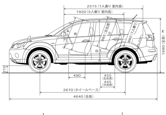 Mitsubishi Outlander (2006) - Митцубиси - чертежи, габариты, рисунки автомобиля