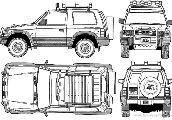 Mitsubishi Pajero SWB (1998) - Митцубиси - чертежи, габариты, рисунки автомобиля