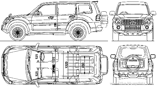 Mitsubishi Pajero lwb (2011) - Митцубиси - чертежи, габариты, рисунки автомобиля