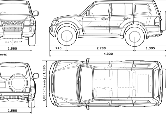 Mitsubishi Shogun Pajero 5-Door LWB (2007) - Митцубиси - чертежи, габариты, рисунки автомобиля