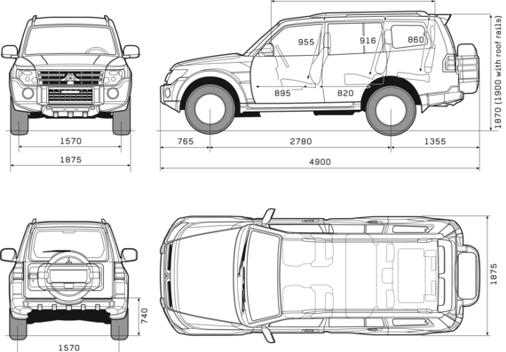 Mitsubishi Shogun Pajero 5-Door LWB (2008) - Mittsubishi - drawings, dimensions, pictures of the car