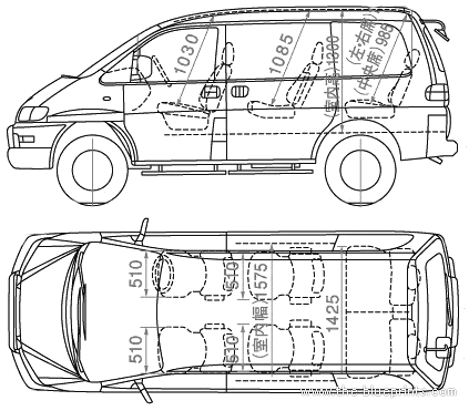 Mitsubishi Space Gear (2005) - Митцубиси - чертежи, габариты, рисунки автомобиля
