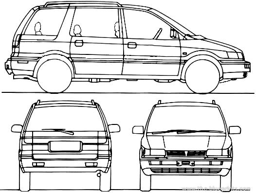 Mitsubishi Space Wagon (1991) - Митцубиси - чертежи, габариты, рисунки автомобиля