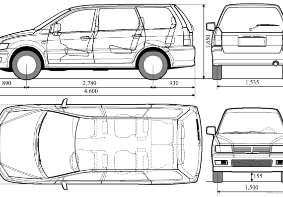 Mitsubishi Spacestar GLX 6-Seat - Митцубиси - чертежи, габариты, рисунки автомобиля