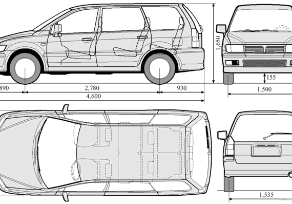 Mitsubishi Spacestar GLX 7-Seat - Митцубиси - чертежи, габариты, рисунки автомобиля
