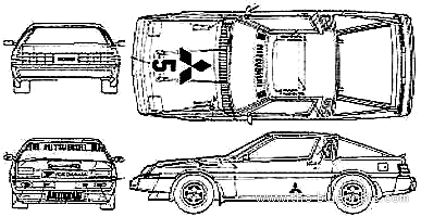 Mitsubishi Starion (1985) - Митцубиси - чертежи, габариты, рисунки автомобиля