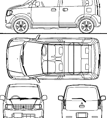 Mitsubishi eK (2010) - Митцубиси - чертежи, габариты, рисунки автомобиля