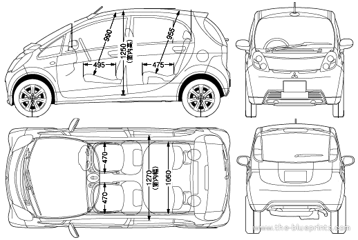 Mitsubishi i (2006) - Митцубиси - чертежи, габариты, рисунки автомобиля