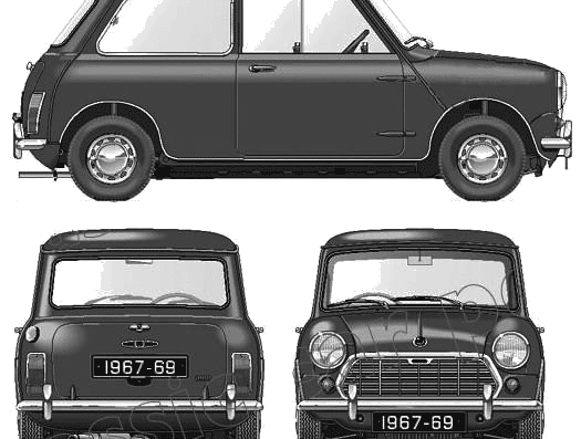 Morris Mini Mk.II Super Deluxe 1000cc 1967-69 - Моррис - чертежи, габариты, рисунки автомобиля