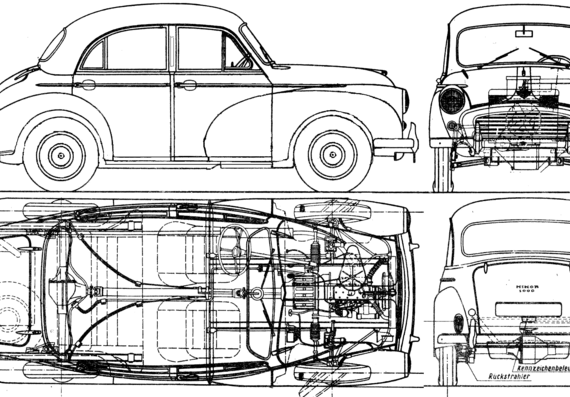 Morris Minor 1000 4-Door - Моррис - чертежи, габариты, рисунки автомобиля