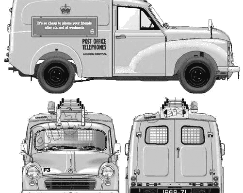 Morris Minor 1000 Van (1968) - Моррис - чертежи, габариты, рисунки автомобиля