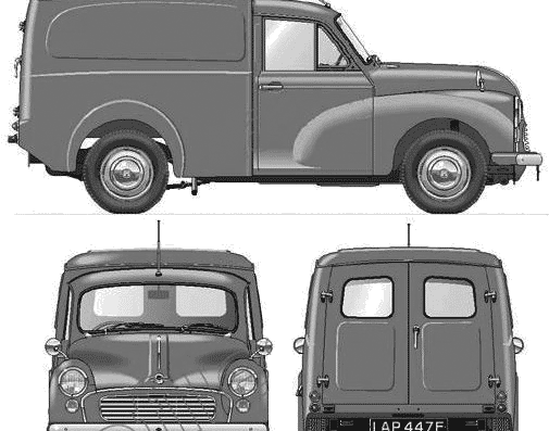 Morris Minor 6cwt Van (1967) - Моррис - чертежи, габариты, рисунки автомобиля