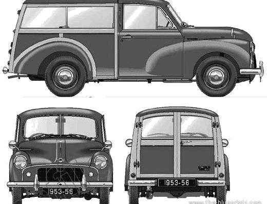 Morris Minor S2 Traveller (1953) - Моррис - чертежи, габариты, рисунки автомобиля
