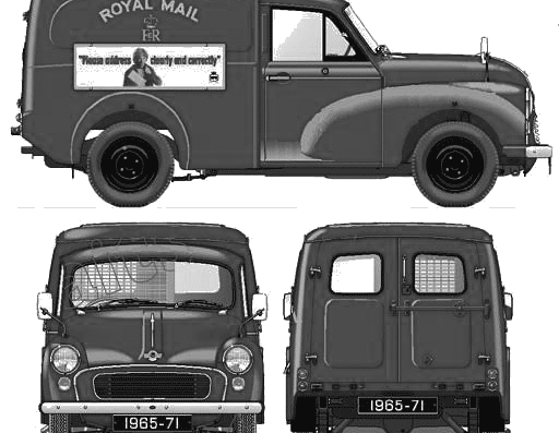 Morris Minor Van - Royal Mail (1965) - Моррис - чертежи, габариты, рисунки автомобиля