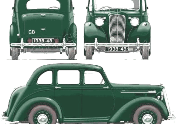 Morris Ten Series M 4-Door Saloon (1946) - Моррис - чертежи, габариты, рисунки автомобиля