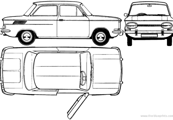 NSU 1000 (1965) - НСУ - чертежи, габариты, рисунки автомобиля