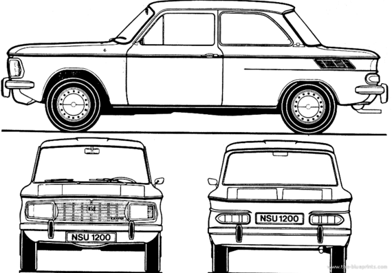 NSU 1200 (1971) - НСУ - чертежи, габариты, рисунки автомобиля