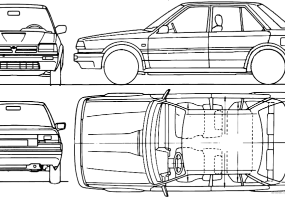 Nissan Bluebird 4-Door (1989) - Ниссан - чертежи, габариты, рисунки автомобиля