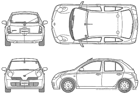 Nissan March 14e - Ниссан - чертежи, габариты, рисунки автомобиля
