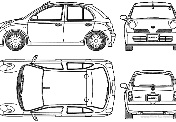 Nissan March 5-Door (Micra) (2003) - Ниссан - чертежи, габариты, рисунки автомобиля