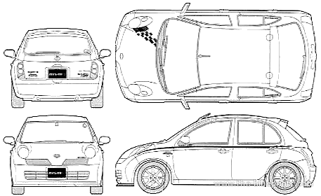 Nissan March S-tune 5-Door (2004) - Ниссан - чертежи, габариты, рисунки автомобиля