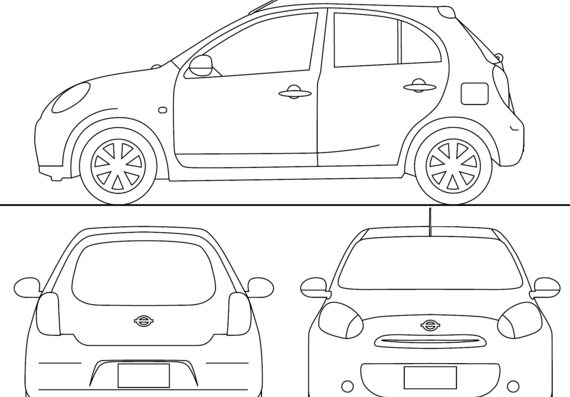 Nissan Micra (2013) - Ниссан - чертежи, габариты, рисунки автомобиля