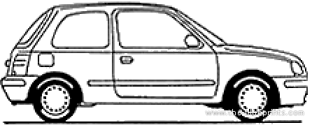 Nissan Micra 3-Door (1993) - Ниссан - чертежи, габариты, рисунки автомобиля